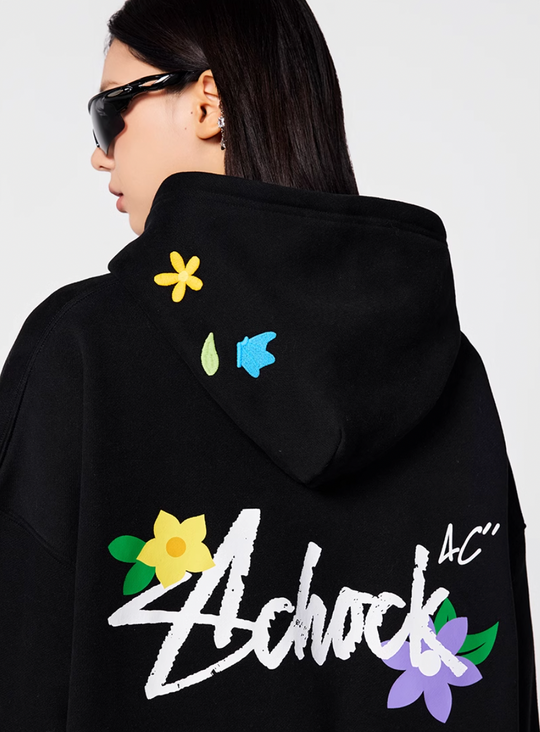 Achock Floral Embroidery Logo Printed Hoodie | Face 3 Face