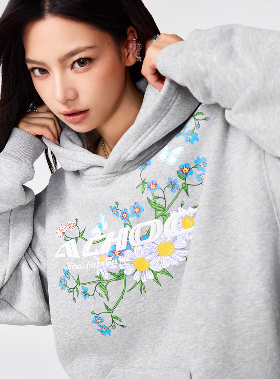 Puff print hoodies | Achock Foam Printed Flower Hoodie | Face 3 Face