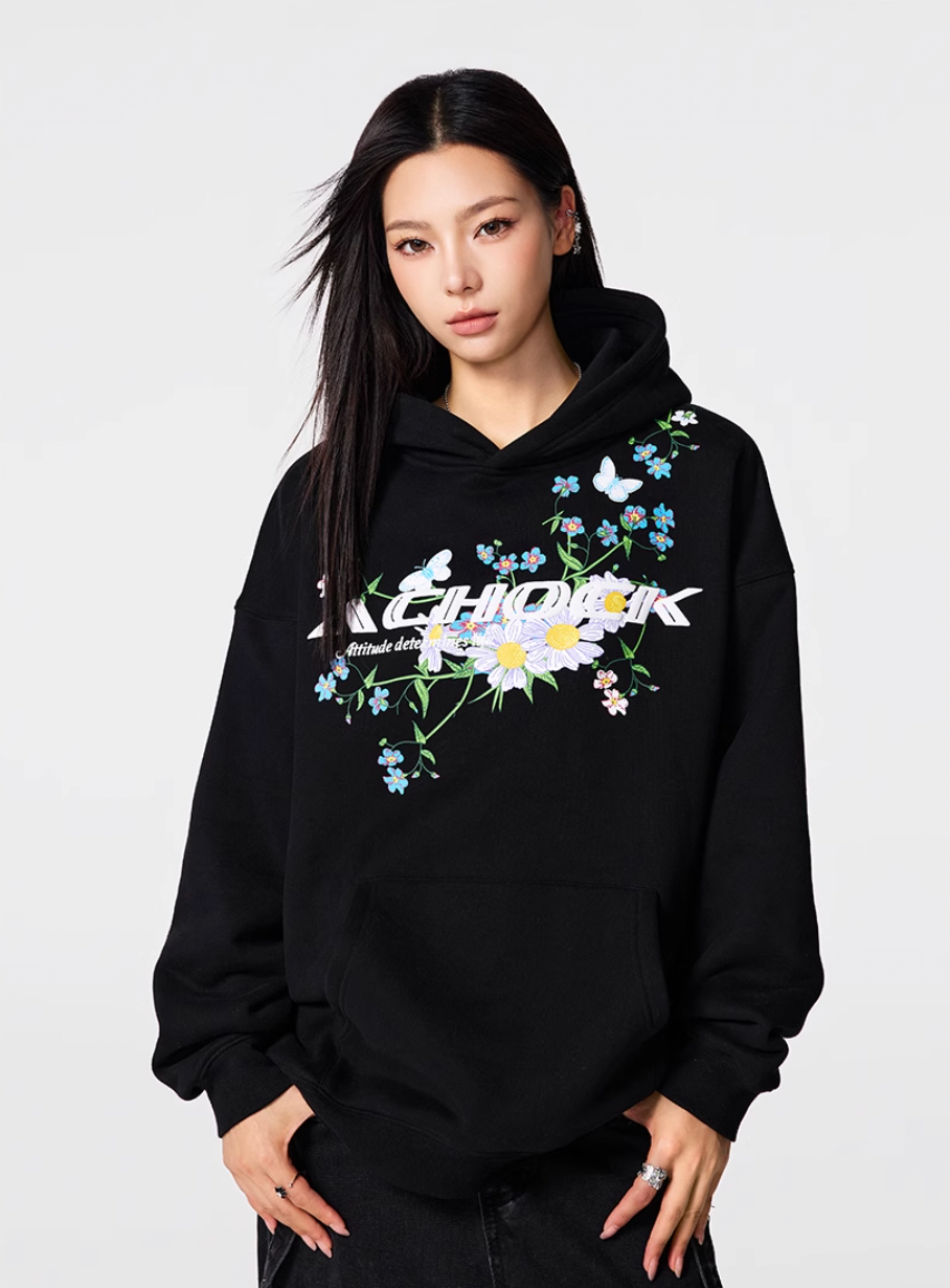 Puff print hoodies | Achock Foam Printed Flower Hoodie | Face 3 Face