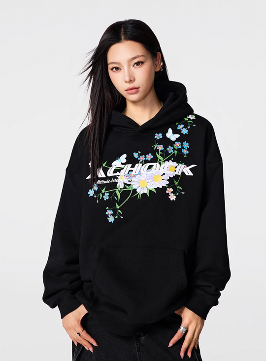 Puff print hoodies | Achock Foam Printed Flower Hoodie | Face 3 Face