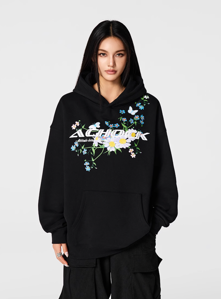 Puff print hoodies | Achock Foam Printed Flower Hoodie | Face 3 Face