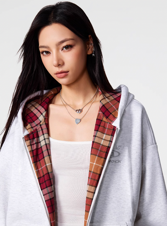 Achock Logo Embroidery Plaid Lining Zip Up Hoodie | Face 3 Face