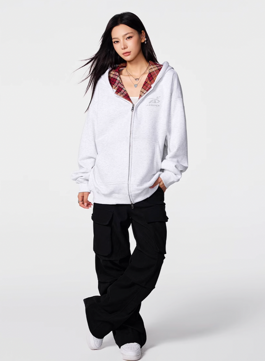 Achock Logo Embroidery Plaid Lining Zip Up Hoodie | Face 3 Face