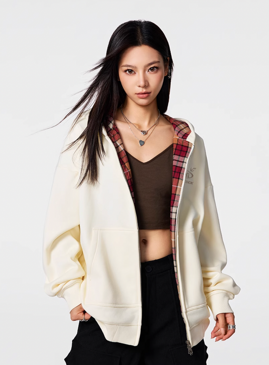 Achock Logo Embroidery Plaid Lining Zip Up Hoodie | Face 3 Face