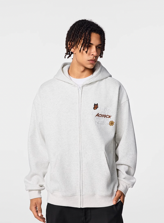 Achock Floral Patch Embroidered Zip Up Hoodie | Face 3 Face