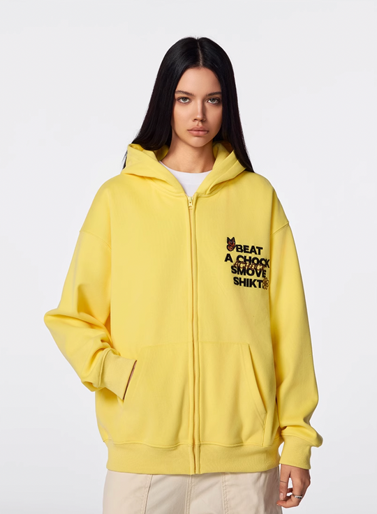 Achock Floral Patch Embroidered Zip Up Hoodie | Face 3 Face