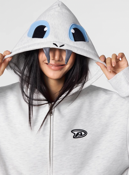 Achock Little Devil Embroidered Plush Zip Up Hoodie | Face 3 Face