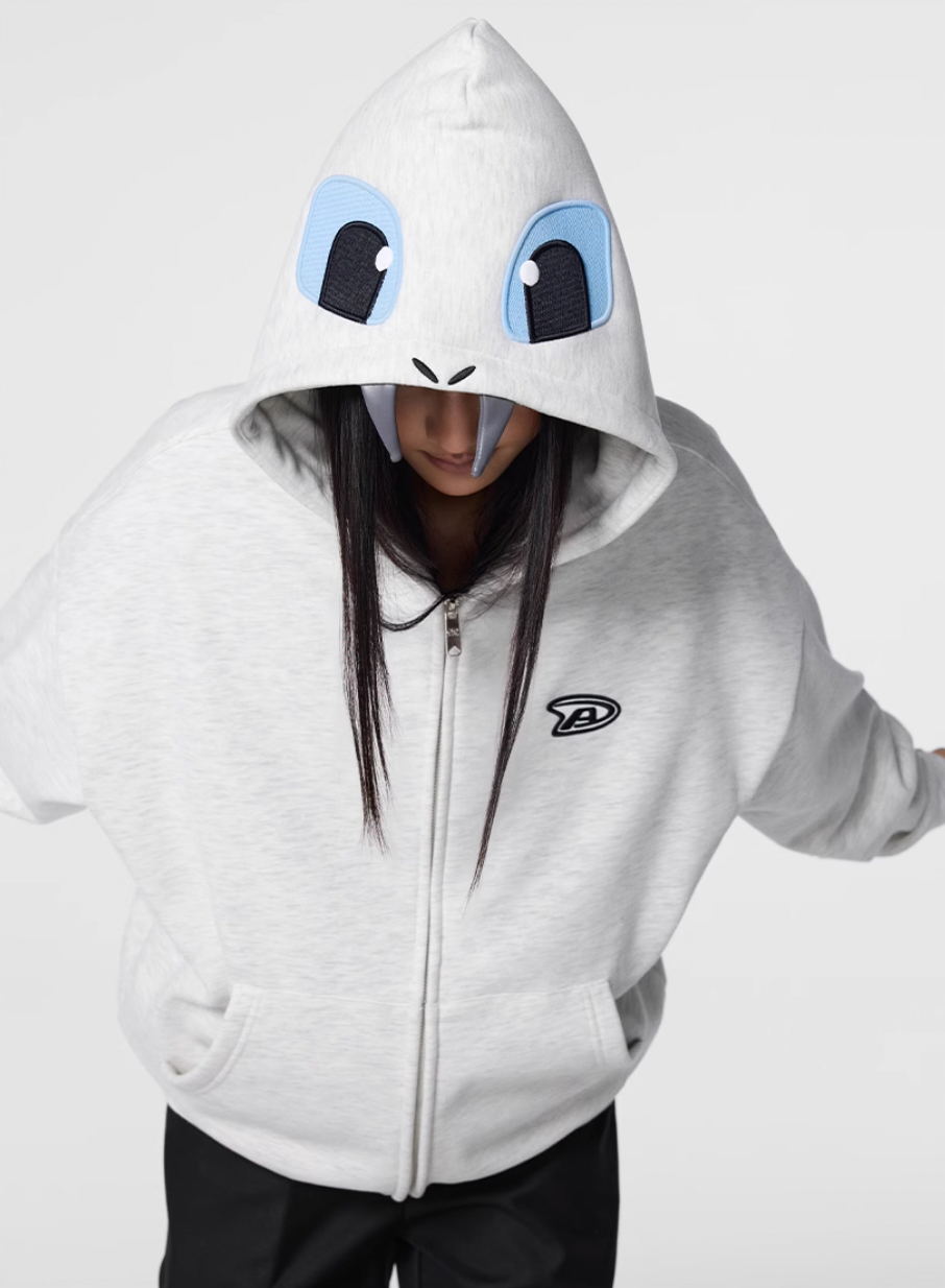 Achock Little Devil Embroidered Plush Zip Up Hoodie | Face 3 Face