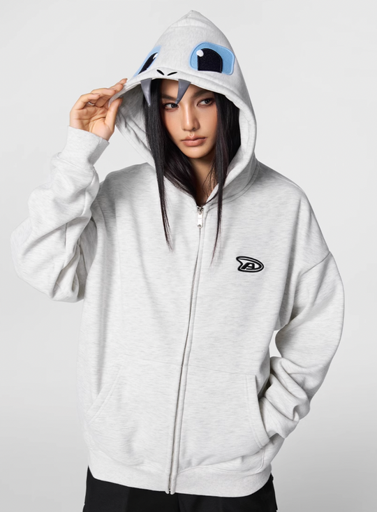 Achock Little Devil Embroidered Plush Zip Up Hoodie | Face 3 Face