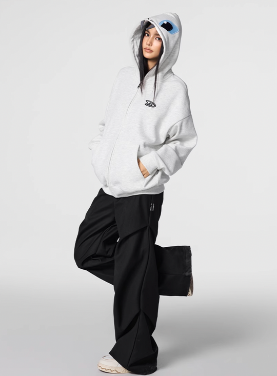 Achock Little Devil Embroidered Plush Zip Up Hoodie | Face 3 Face