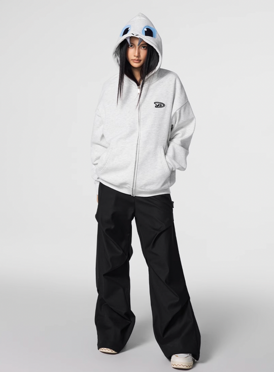 Achock Little Devil Embroidered Plush Zip Up Hoodie | Face 3 Face