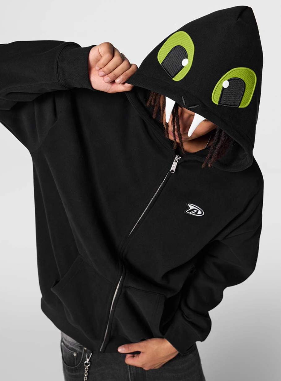 Achock Little Devil Embroidered Plush Zip Up Hoodie | Face 3 Face