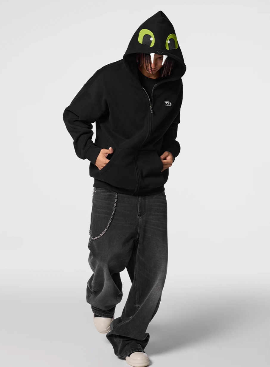 Achock Little Devil Embroidered Plush Zip Up Hoodie | Face 3 Face