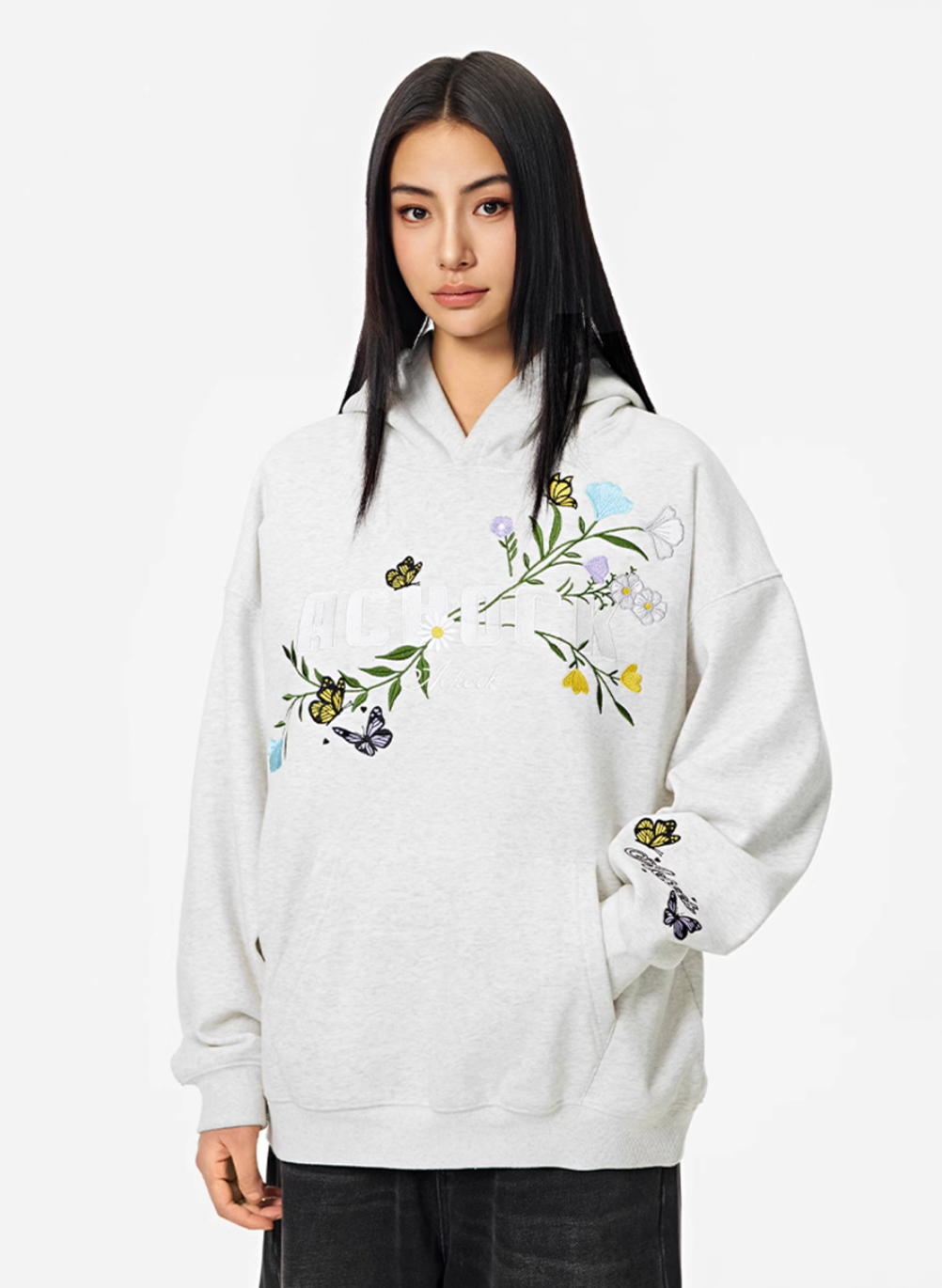 Puff print hoodies | Achock Flowers & Butterflies Embroidered Hoodie | Face 3 Face