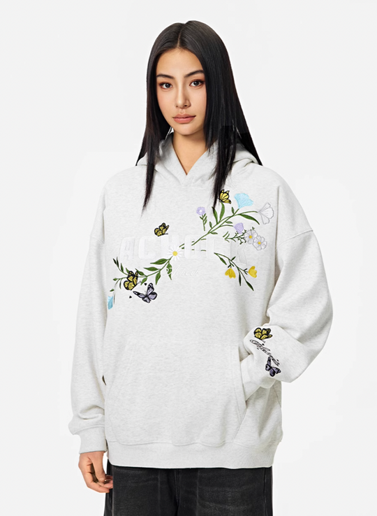 Puff print hoodies | Achock Flowers & Butterflies Embroidered Hoodie | Face 3 Face