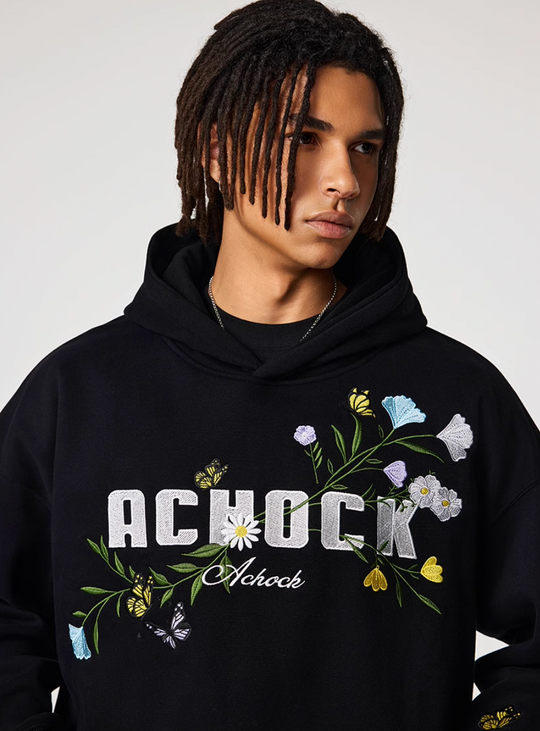 Puff print hoodies | Achock Flowers & Butterflies Embroidered Hoodie | Face 3 Face