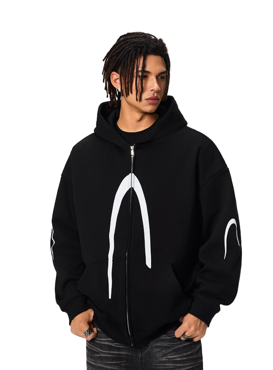 Achock Heavyweight Logo Printed Zip Up Hoodie | Face 3 Face