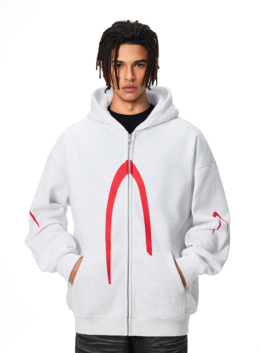 Achock Heavyweight Logo Printed Zip Up Hoodie | Face 3 Face