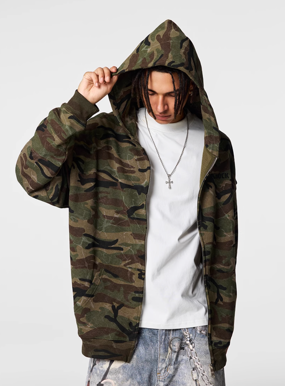 Achock Patch Embroidery Camouflage Zip Up Hoodie | Face 3 Face