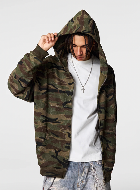 Achock Patch Embroidery Camouflage Zip Up Hoodie | Face 3 Face