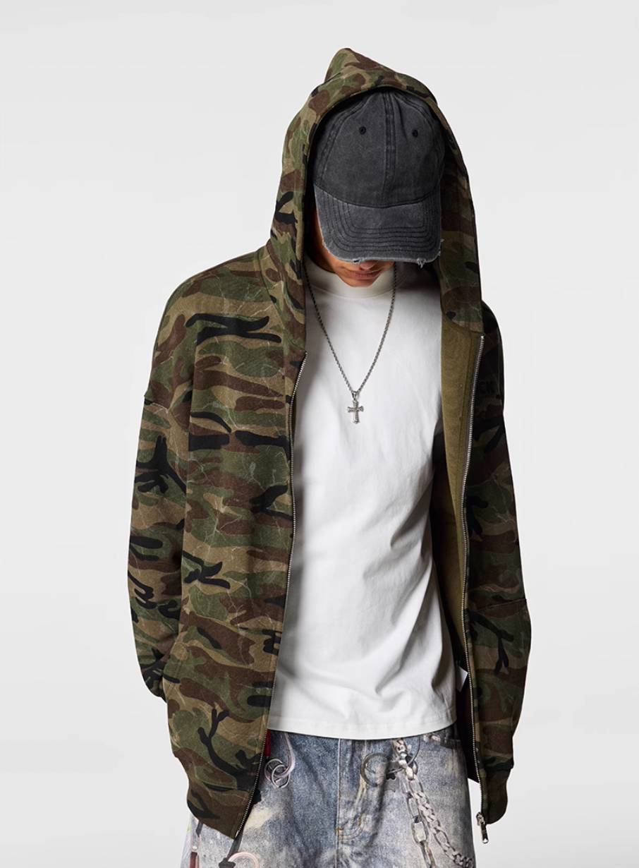 Achock Patch Embroidery Camouflage Zip Up Hoodie | Face 3 Face