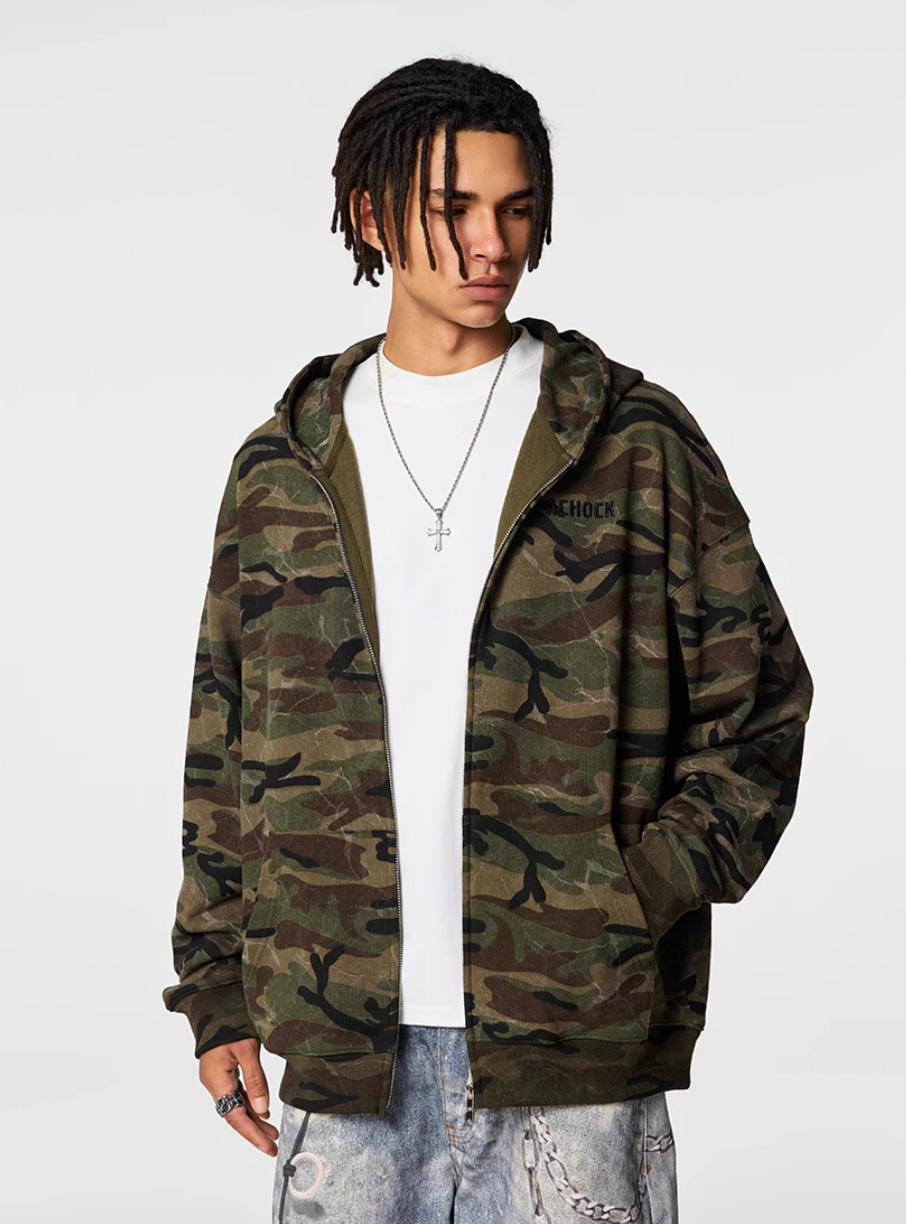 Achock Patch Embroidery Camouflage Zip Up Hoodie | Face 3 Face