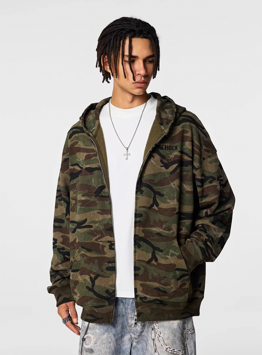 Achock Patch Embroidery Camouflage Zip Up Hoodie | Face 3 Face