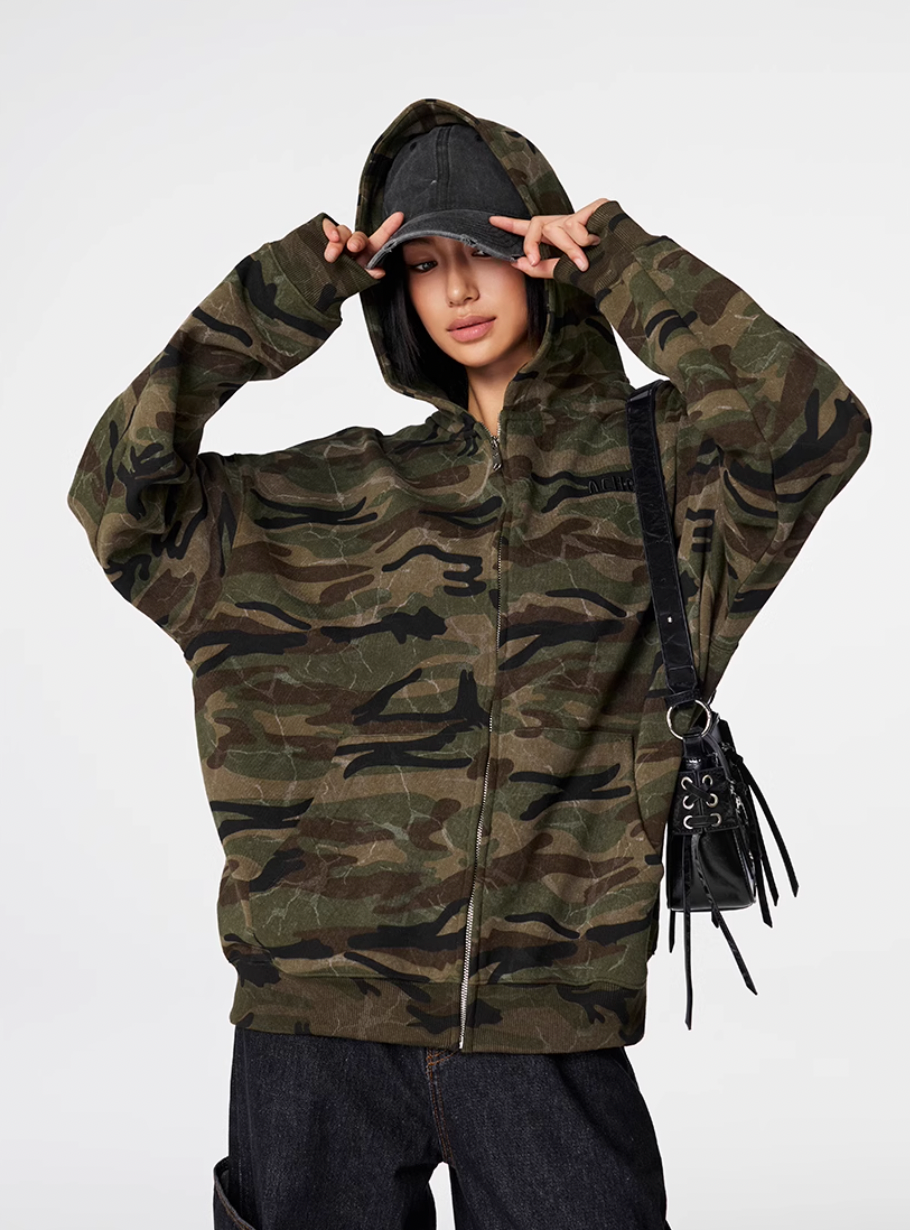 Achock Patch Embroidery Camouflage Zip Up Hoodie | Face 3 Face