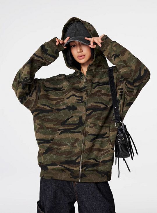 Achock Patch Embroidery Camouflage Zip Up Hoodie | Face 3 Face