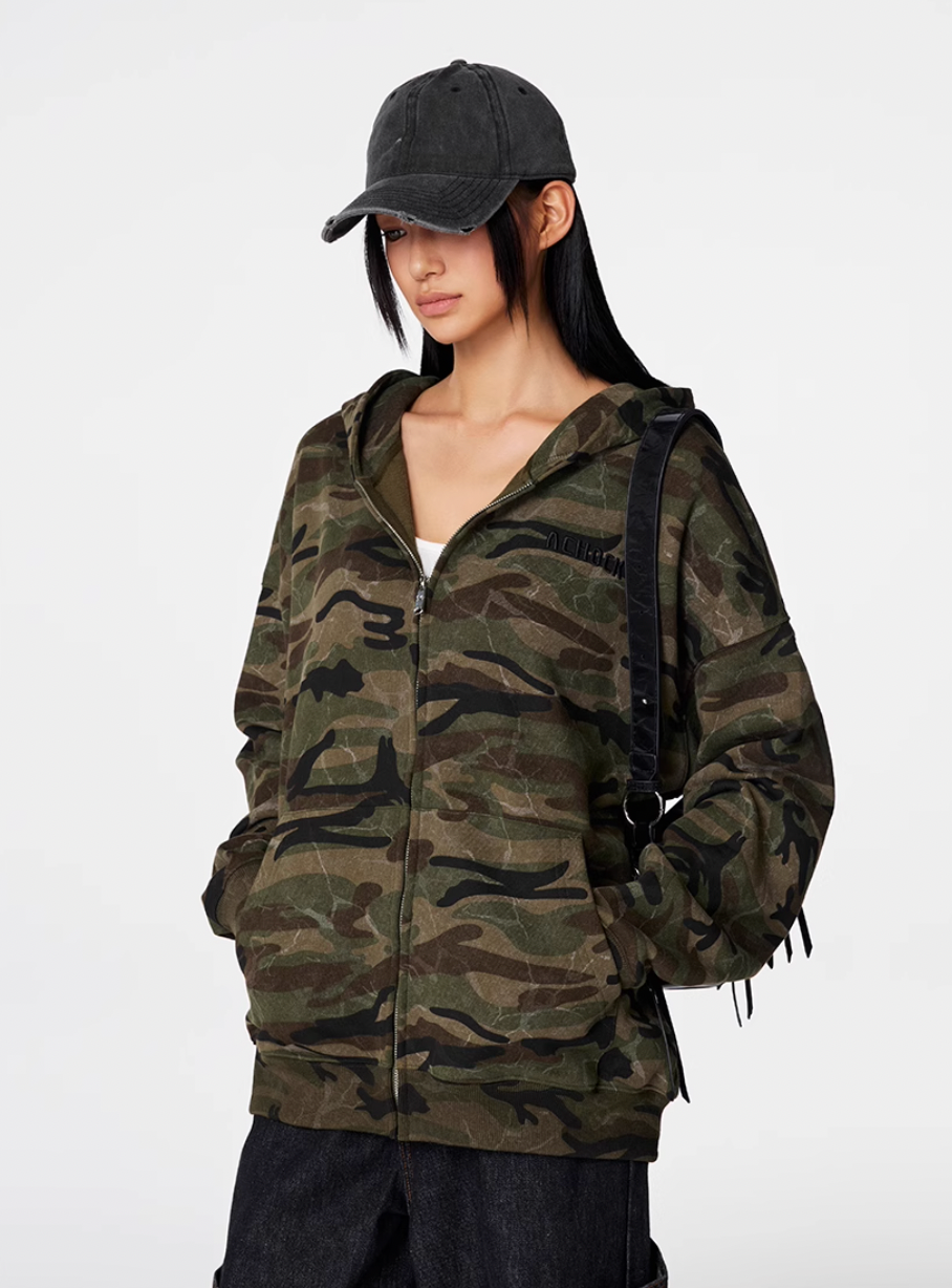 Achock Patch Embroidery Camouflage Zip Up Hoodie | Face 3 Face