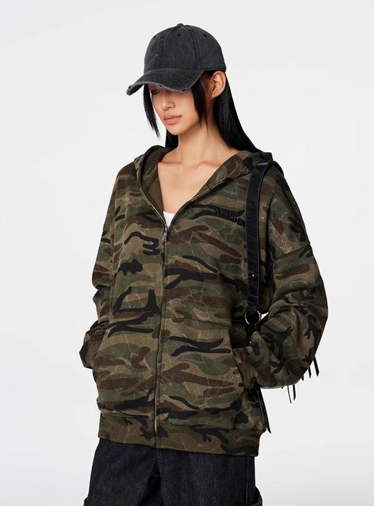 Achock Patch Embroidery Camouflage Zip Up Hoodie | Face 3 Face