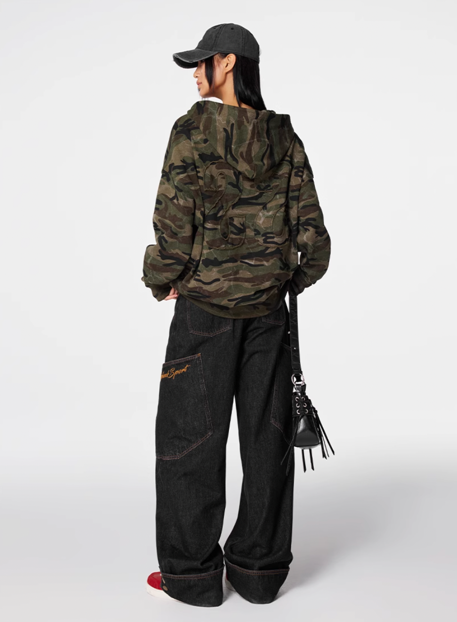 Achock Patch Embroidery Camouflage Zip Up Hoodie | Face 3 Face