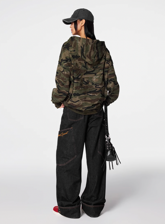 Achock Patch Embroidery Camouflage Zip Up Hoodie | Face 3 Face