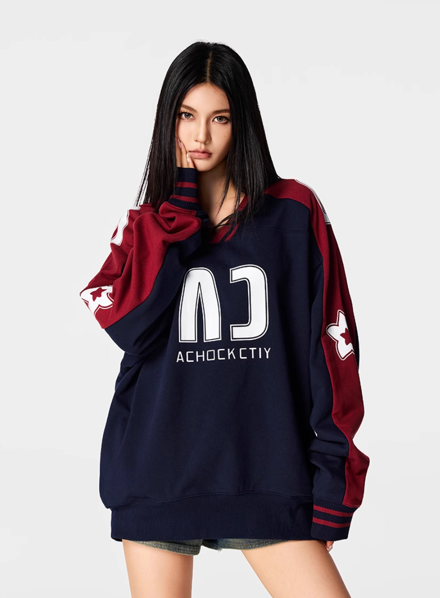 Achock Color Blocking V-Neck Sweatshirt | Face 3 Face
