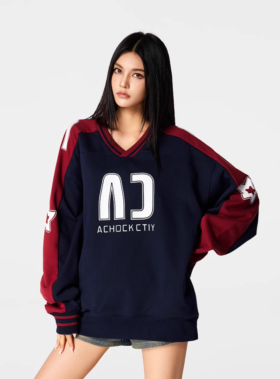 Achock Color Blocking V-Neck Sweatshirt | Face 3 Face