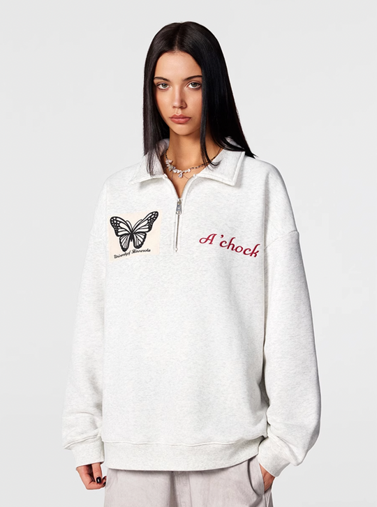 Achock Butterfly Patch Embroidered Half-Zip Sweatshirt | Face 3 Face