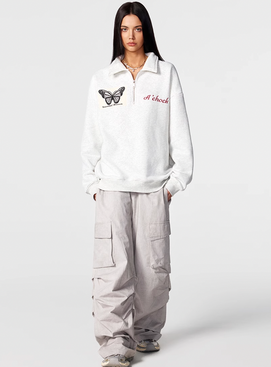 Achock Butterfly Patch Embroidered Half-Zip Sweatshirt | Face 3 Face