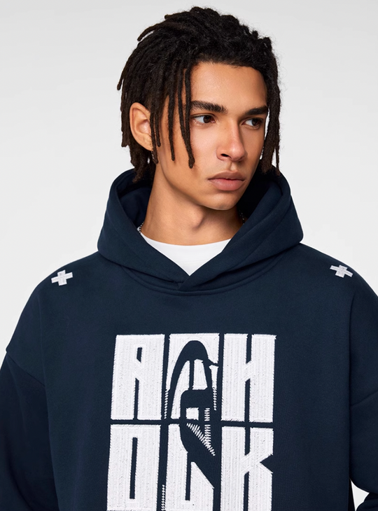 Puff print hoodies | Achock Four Color Heavy Logo Embroidered Hoodie | Face 3 Face