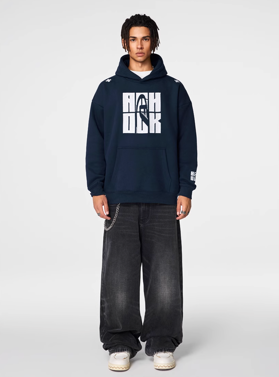 Puff print hoodies | Achock Four Color Heavy Logo Embroidered Hoodie | Face 3 Face