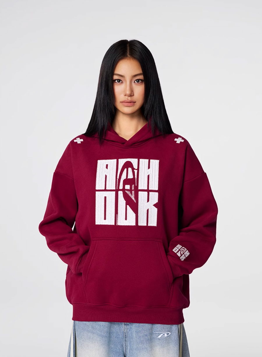 Puff print hoodies | Achock Four Color Heavy Logo Embroidered Hoodie | Face 3 Face