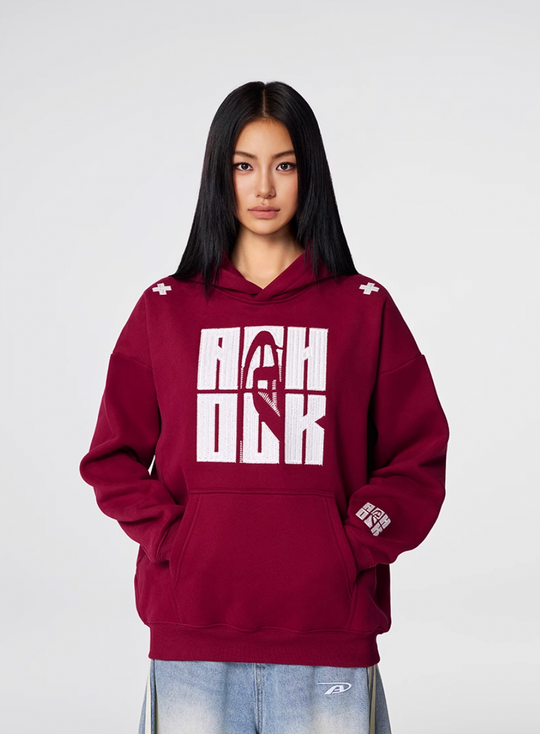 Puff print hoodies | Achock Four Color Heavy Logo Embroidered Hoodie | Face 3 Face
