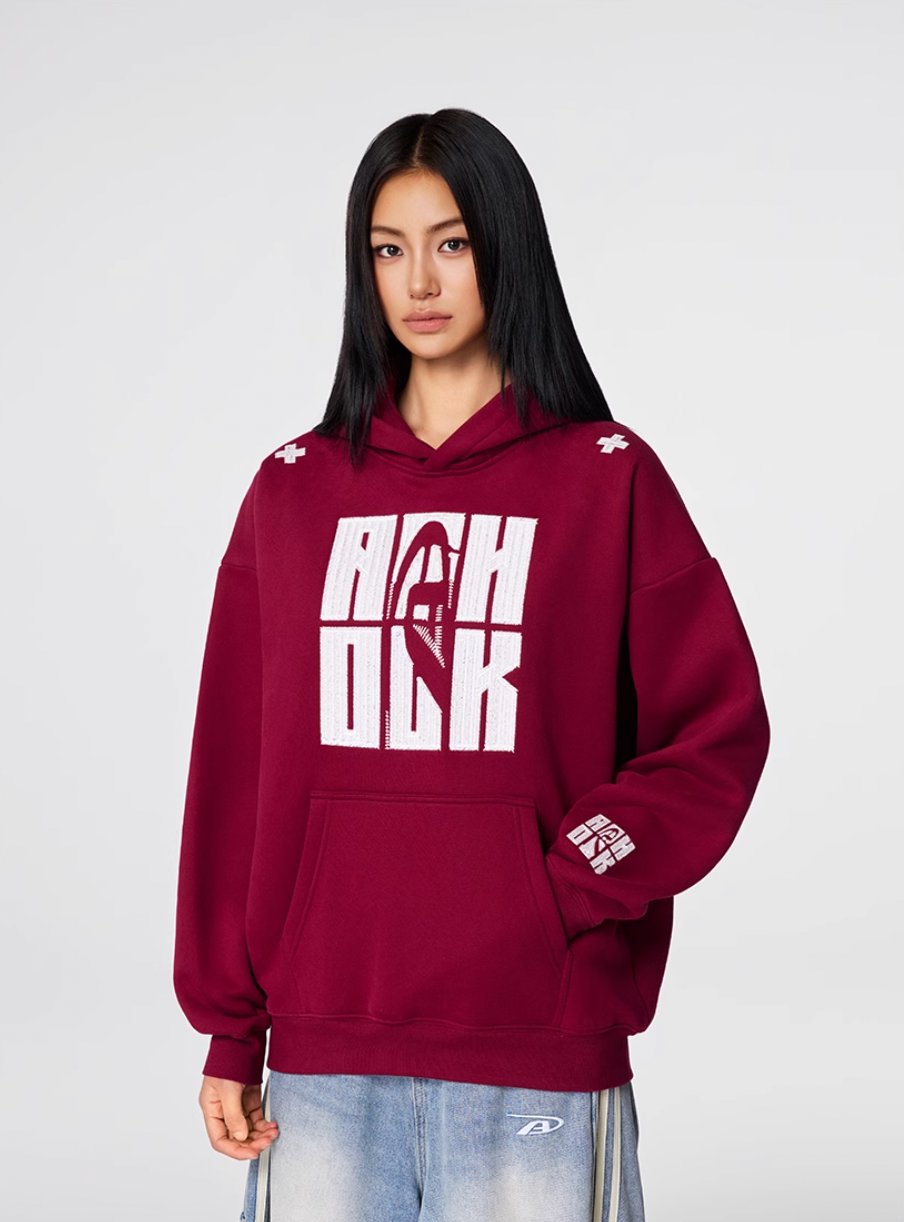 Puff print hoodies | Achock Four Color Heavy Logo Embroidered Hoodie | Face 3 Face