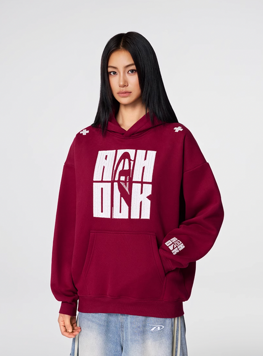 Puff print hoodies | Achock Four Color Heavy Logo Embroidered Hoodie | Face 3 Face