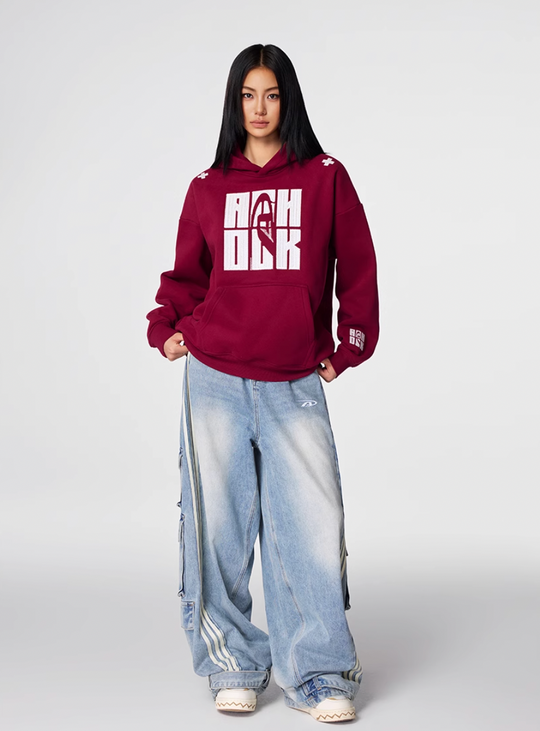 Puff print hoodies | Achock Four Color Heavy Logo Embroidered Hoodie | Face 3 Face