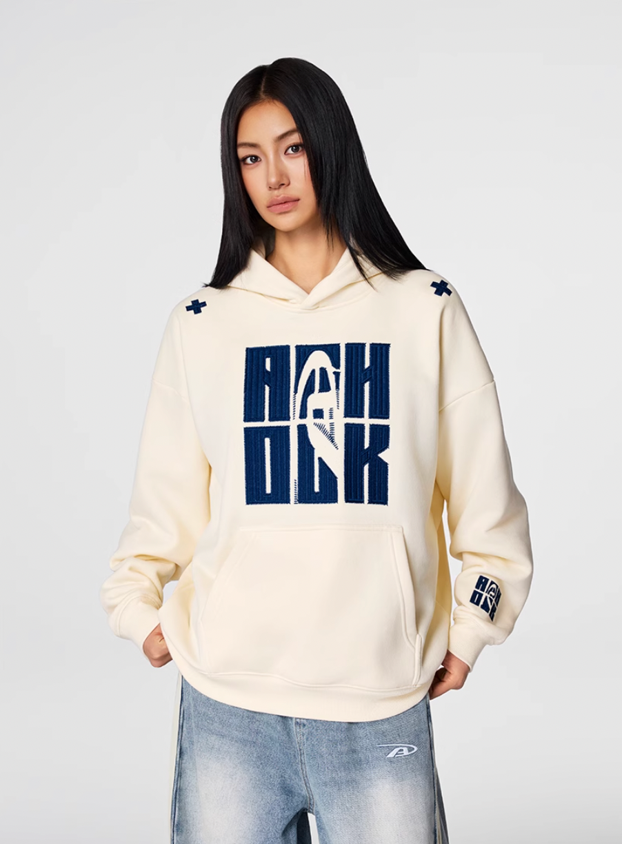 Puff print hoodies | Achock Four Color Heavy Logo Embroidered Hoodie | Face 3 Face