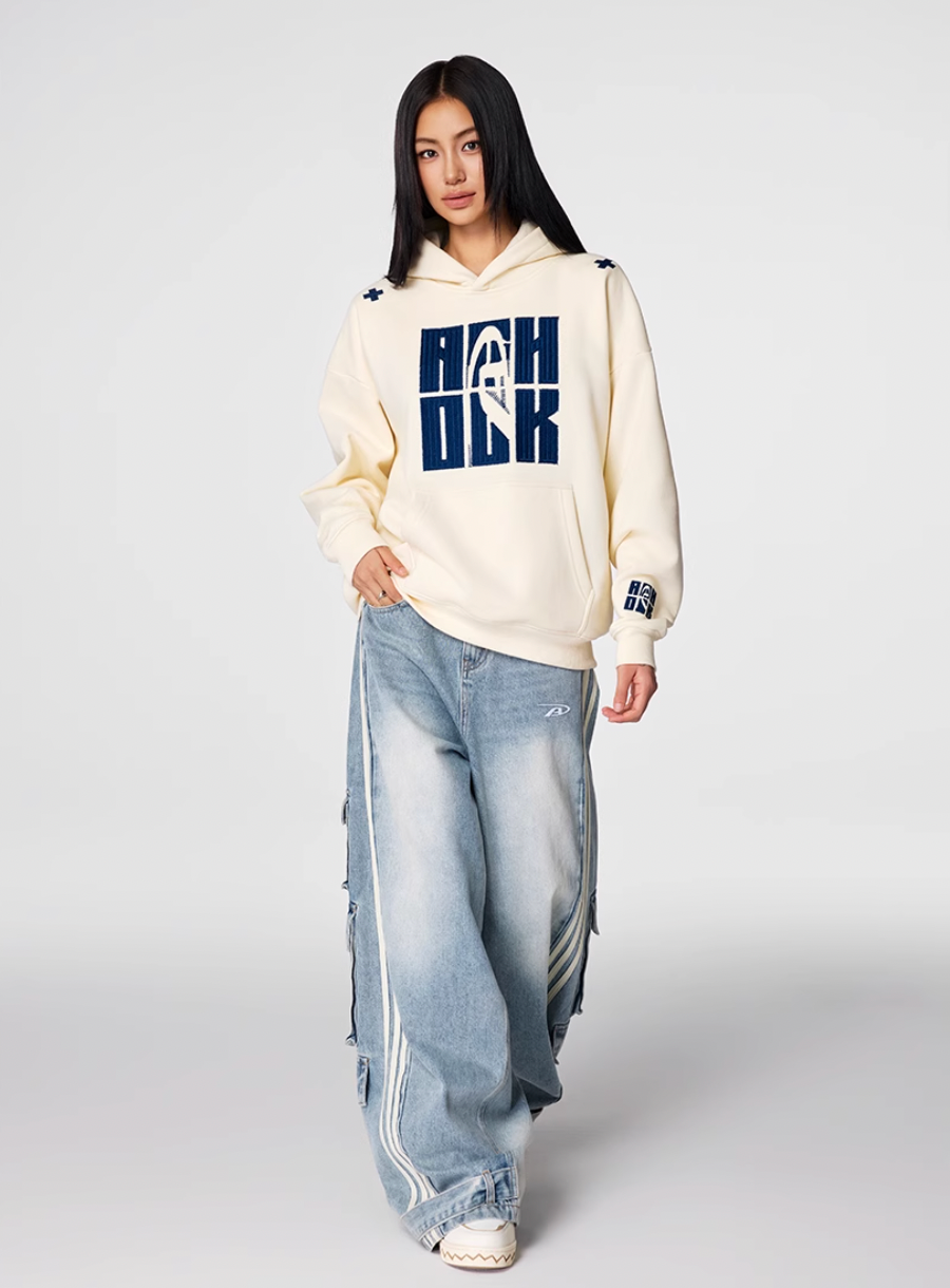 Puff print hoodies | Achock Four Color Heavy Logo Embroidered Hoodie | Face 3 Face