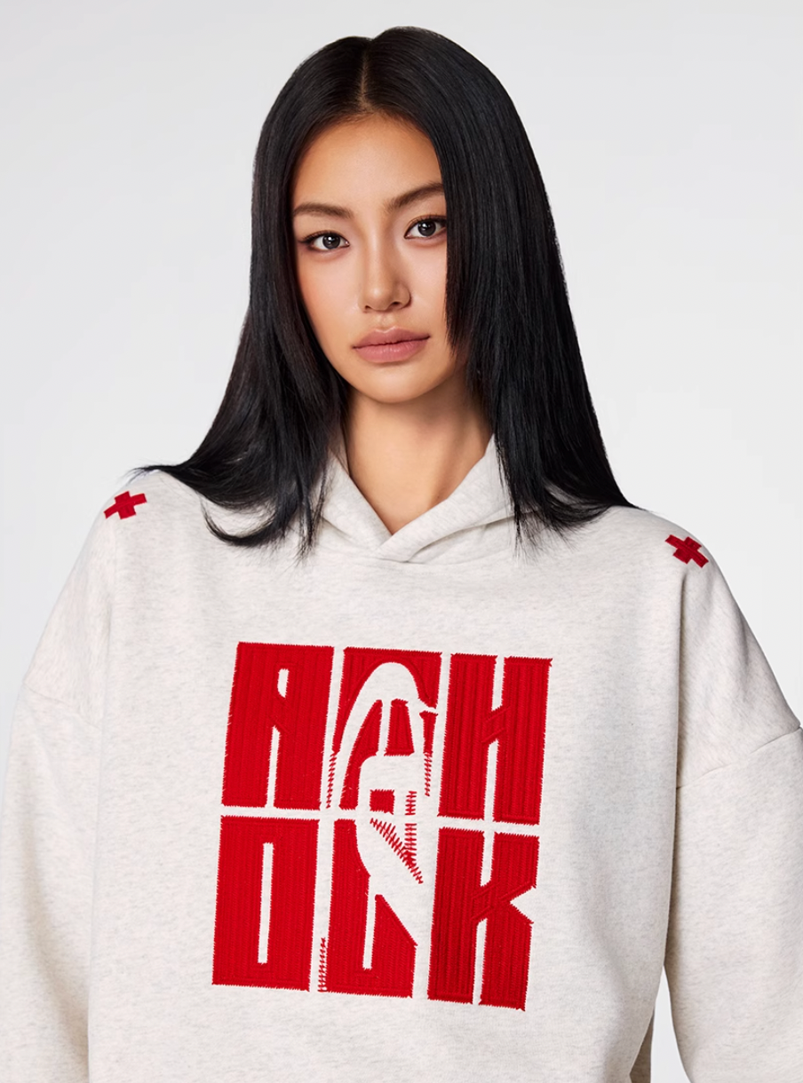 Puff print hoodies | Achock Four Color Heavy Logo Embroidered Hoodie | Face 3 Face