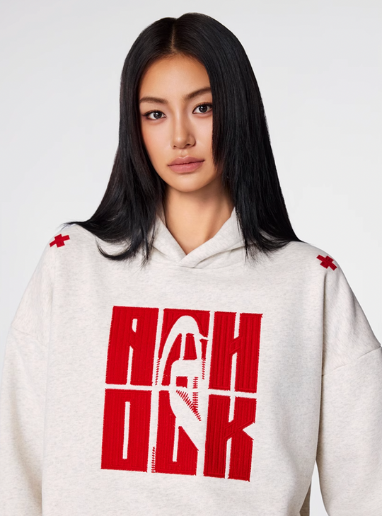 Puff print hoodies | Achock Four Color Heavy Logo Embroidered Hoodie | Face 3 Face