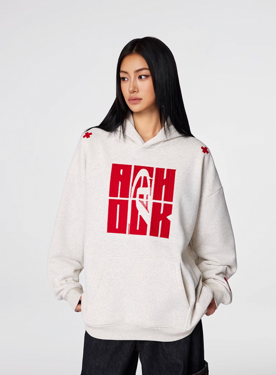 Puff print hoodies | Achock Four Color Heavy Logo Embroidered Hoodie | Face 3 Face