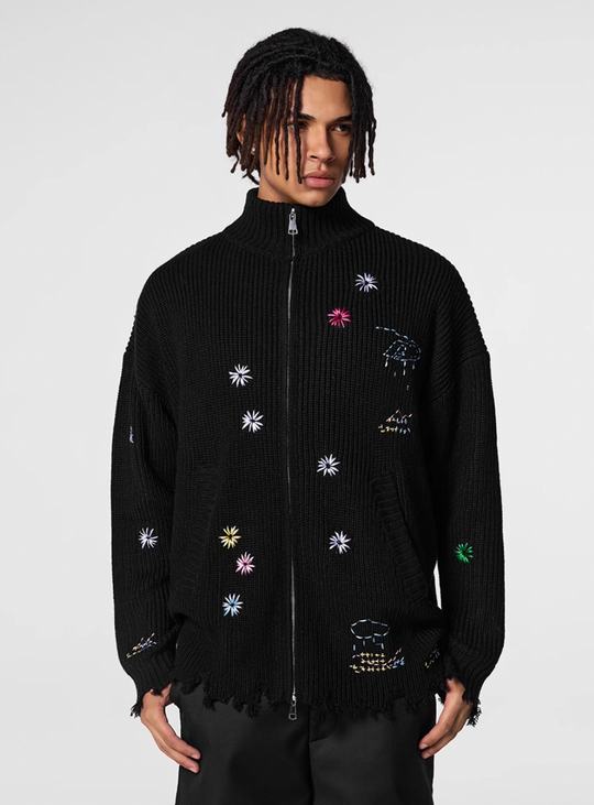 Achock Floral Embroidery Zipper Hoodie | Face 3 Face